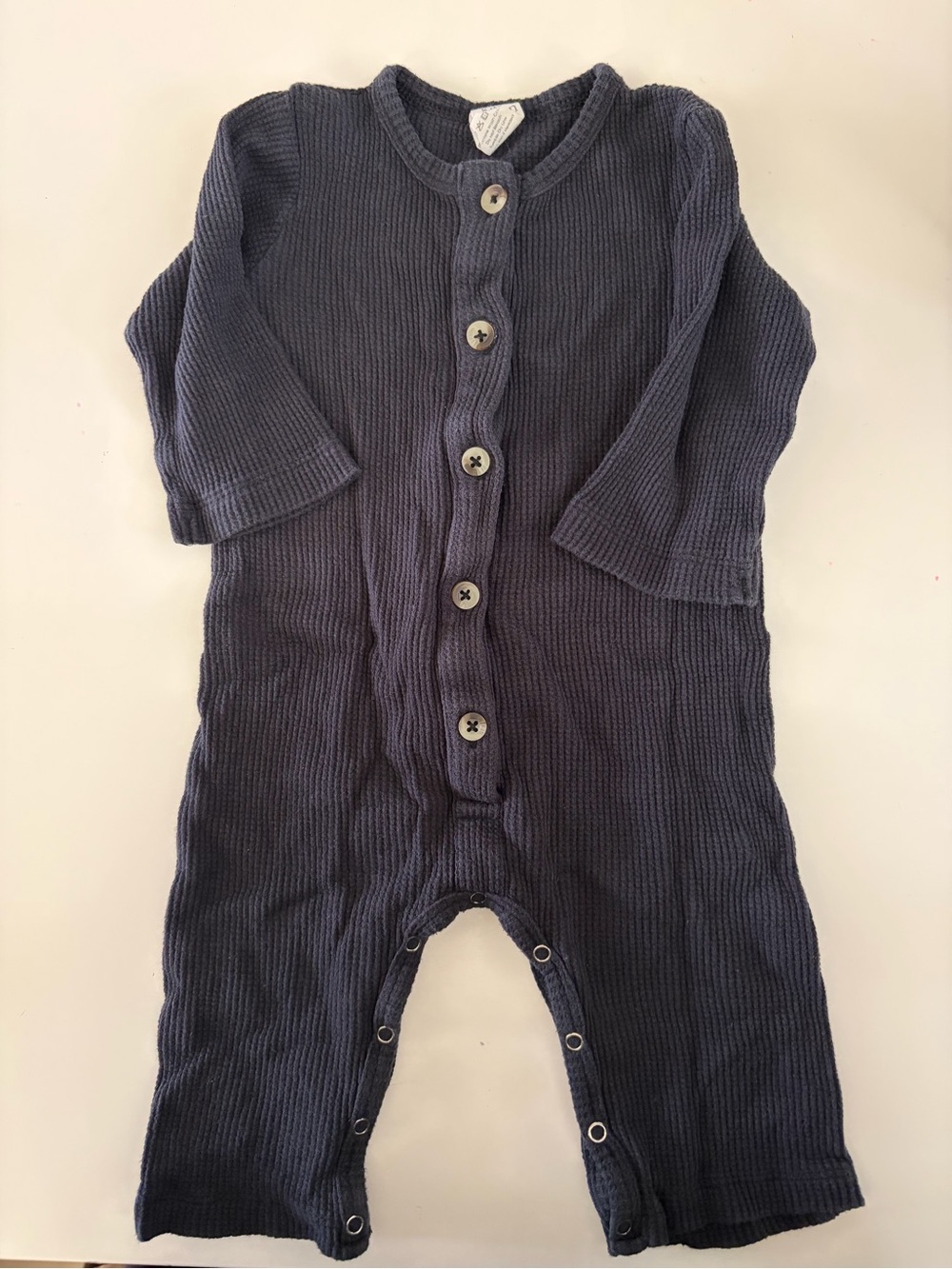 Classic Navy Organic Waffle One-Piece Romper